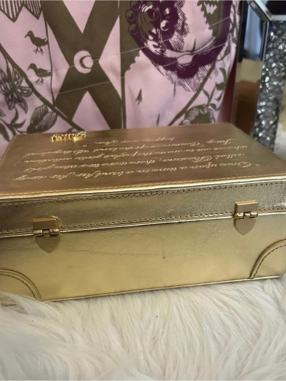 Rare Vintage Juicy Couture Gold Leather Keepsake Box Stationery Pencil Erasers